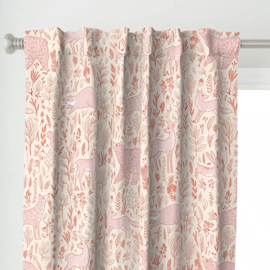 Forest Animals Woven Curtain Panel - Coral alternate view