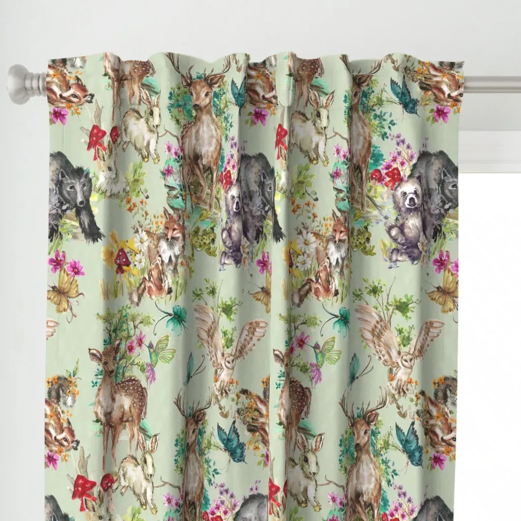 Forest Biome Animals Curtain Panel - Sage Green alternate view