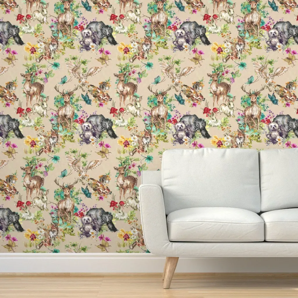 Forest Biome Animals Peel and Stick Wallpaper - Beige product