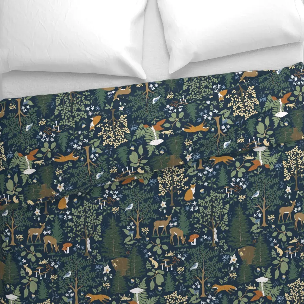 Forest Biome Home To Fox L Duvet Cover - Dark Teal alternate view