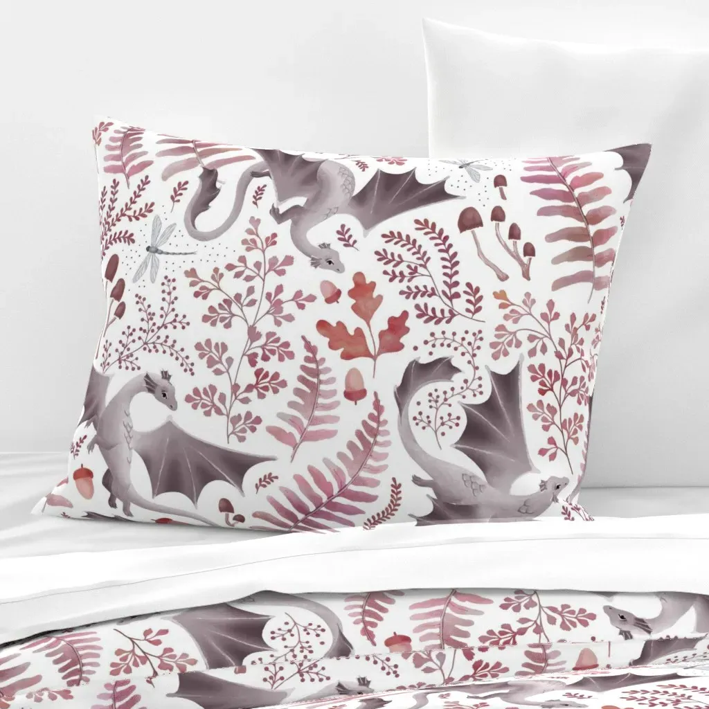 Forest Dragons Autumn Pinks Standard Knife Edge Pillow - Dusty Rose, Cotton Sateen product