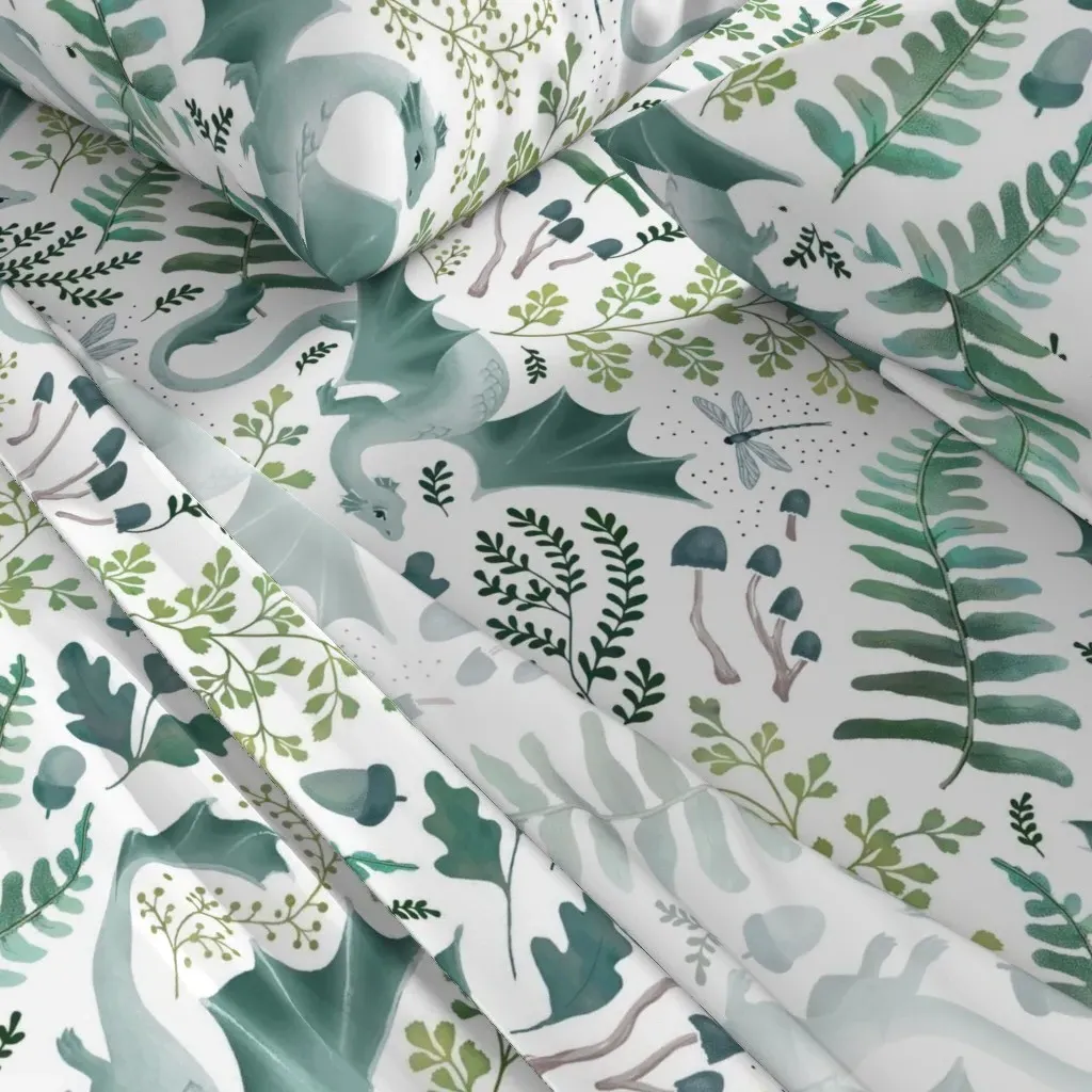 Forest Dragons King Size Sheet Set - Teal, White alternate view