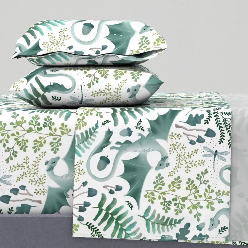 Forest Dragons King Size Sheet Set - Teal, White product