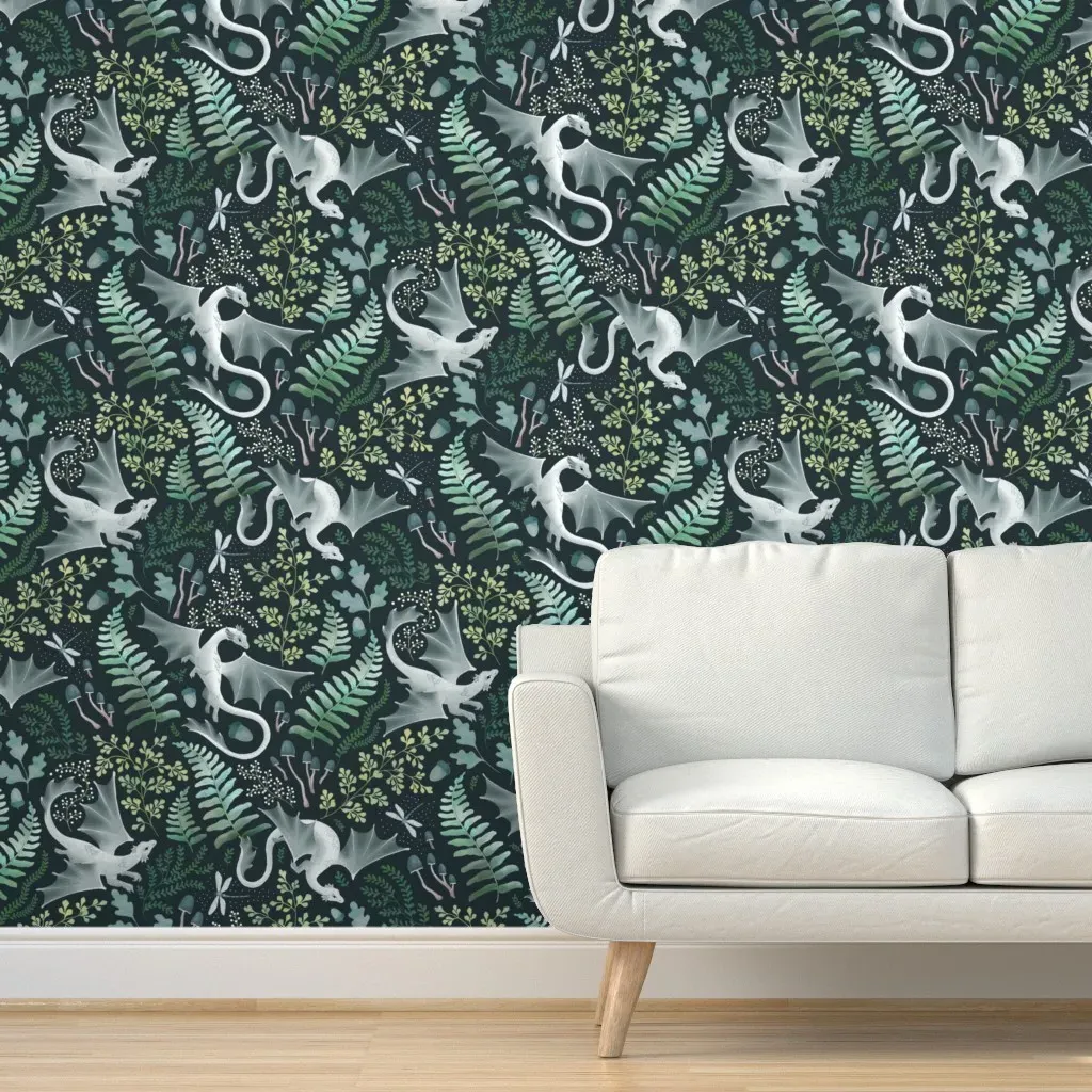 Forest Dragons Peel and Stick Wallpaper - Teal, Green product