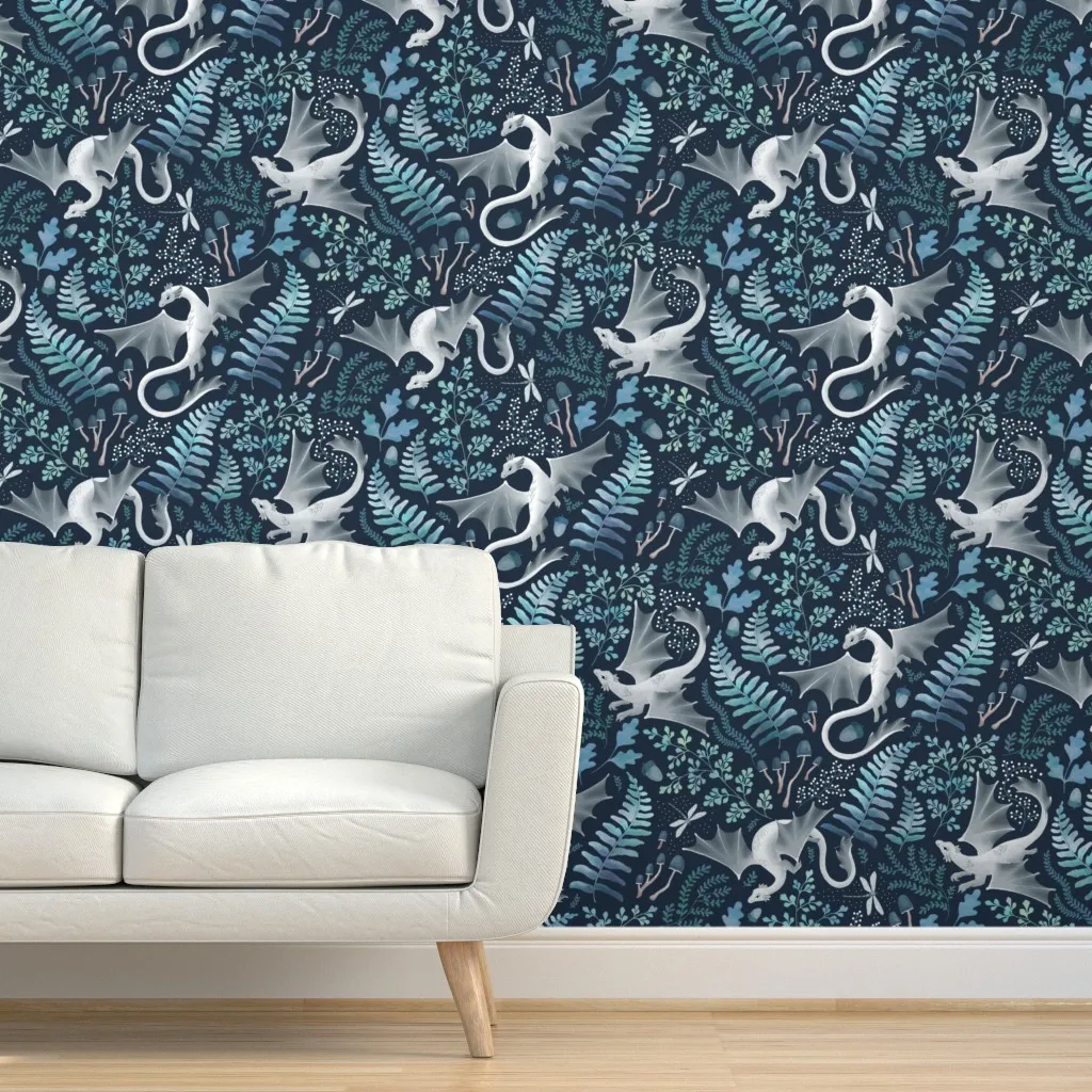 Forest Dragons Peel and Stick Wallpaper - Teal, Navy product