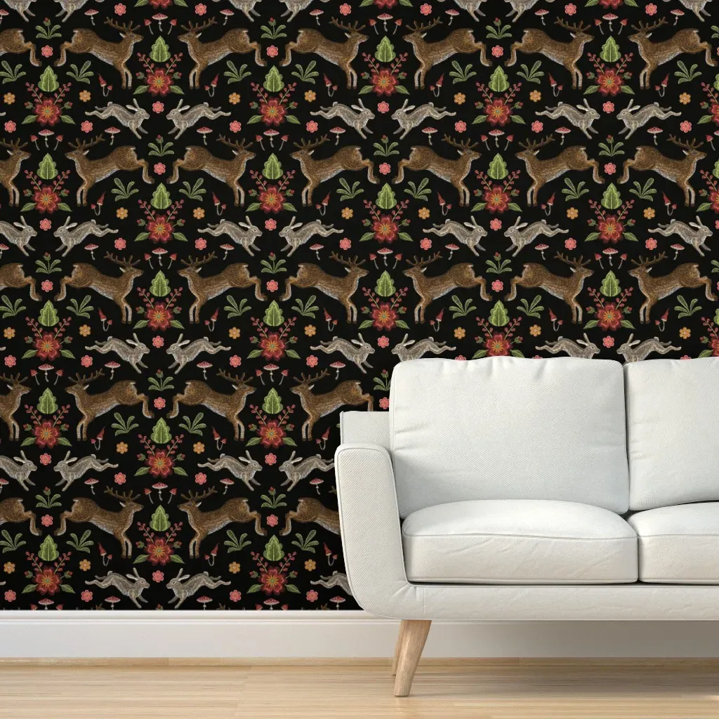 Forest Embroidery Large Scale Peel and Stick Wallpaper - Brown product