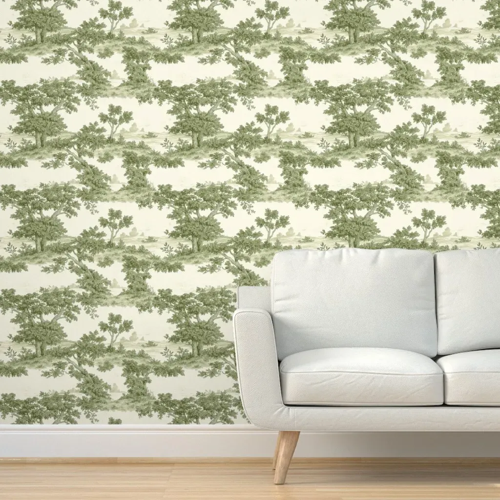 Forest Engraving Peel and Stick Wallpaper - Green product