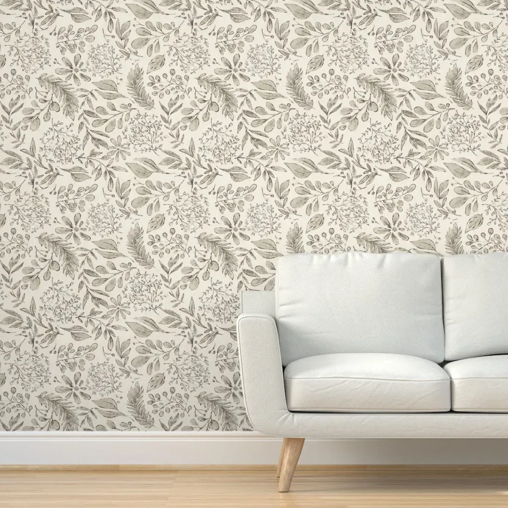 Forest Fauna Fern Daisy Peel and Stick Wallpaper - Gray product