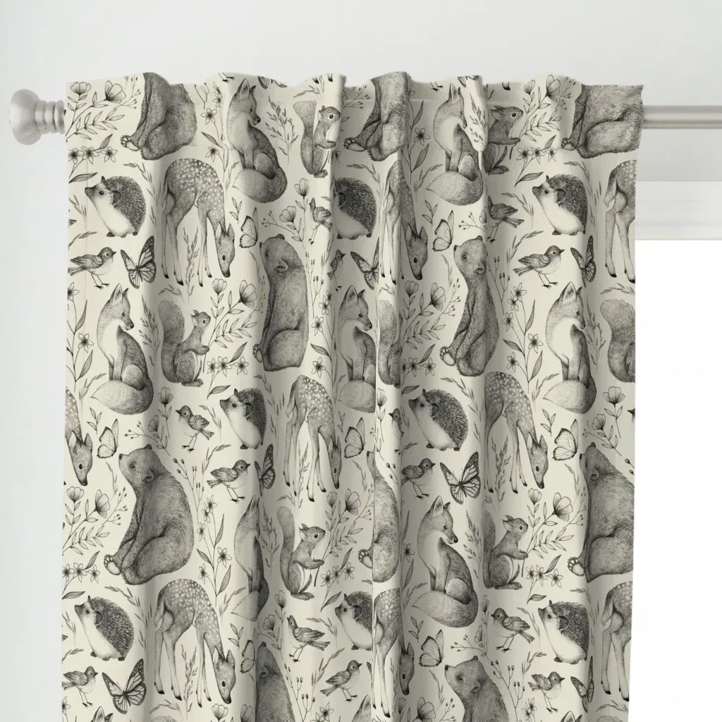 Forest Fauna Toile Curtain Panel - Black alternate view