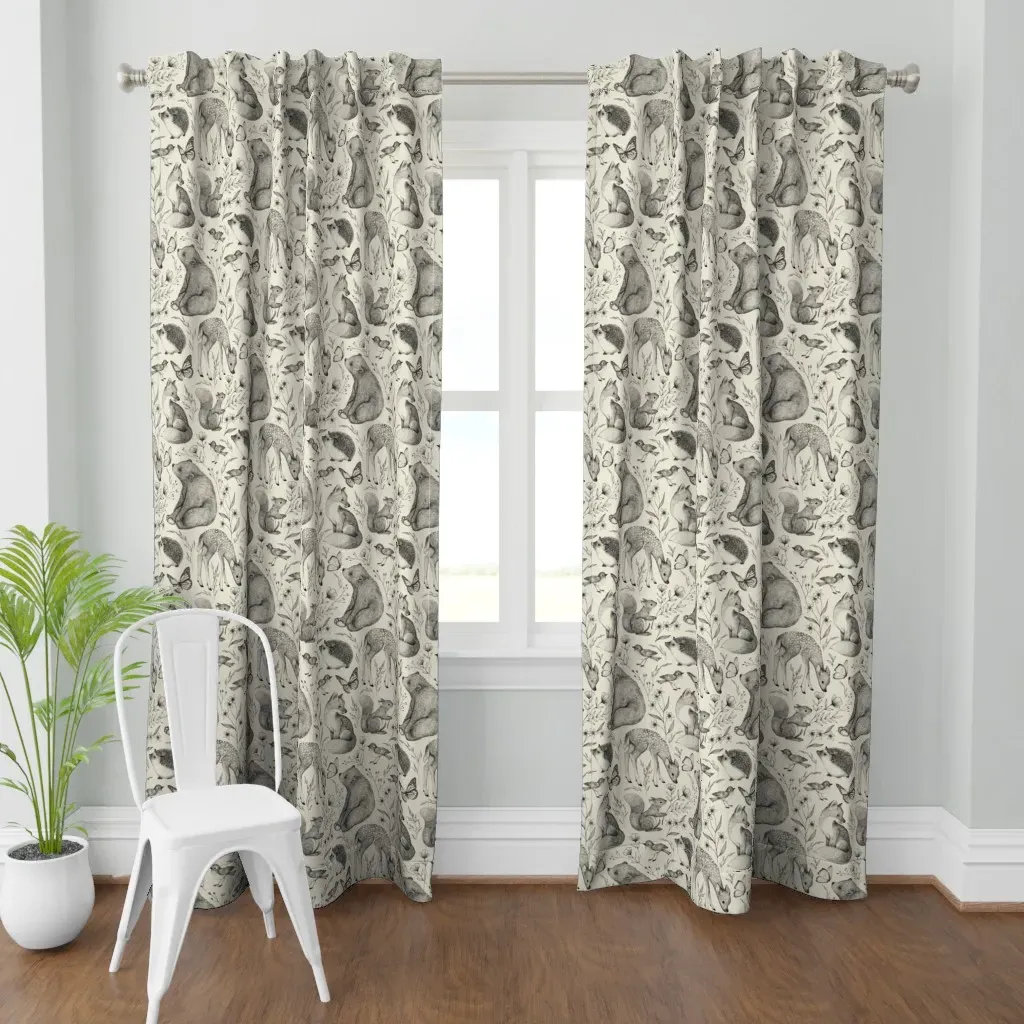 Forest Fauna Toile Curtain Panel - Black product