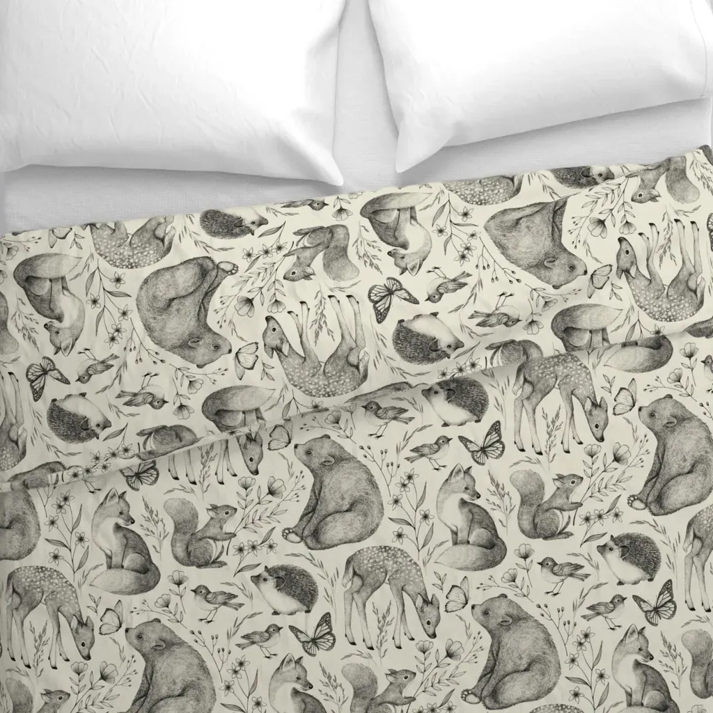 Forest Fauna Toile Duvet Cover - Black alternate view