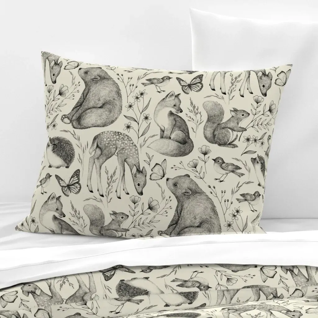 Forest Fauna Toile Standard Knife Edge Cushion - Black, Cotton Sateen product