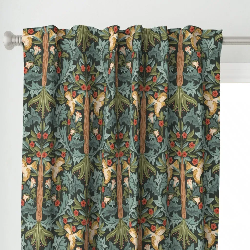 Forest Flight With Birds Curtain Panel - Green alternate view