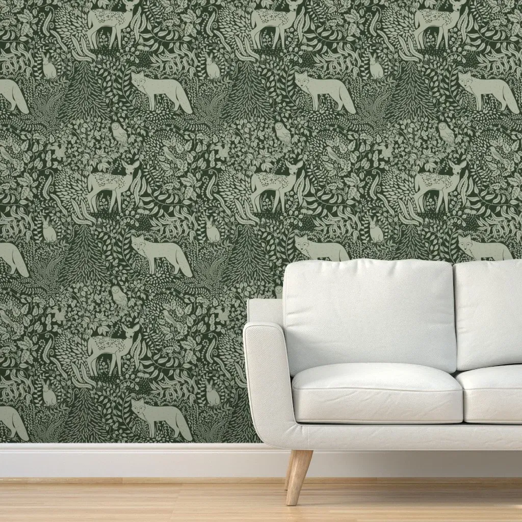 Forest Flora And Fauna Peel and Stick Wallpaper - Sage Green product