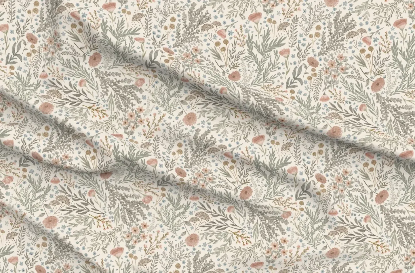 Forest Foliage Floral Sport Pique Printed Fabric - Sage, Coral product