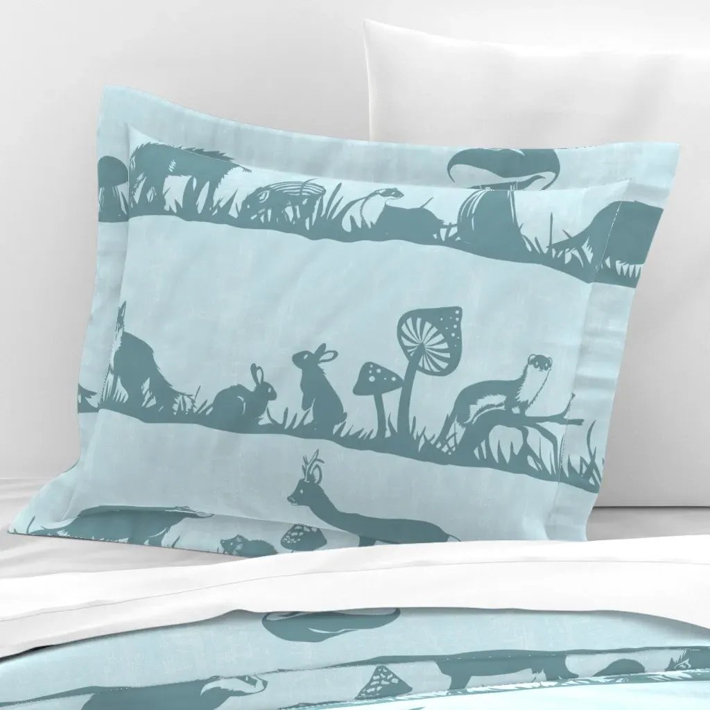 Forest Friends Standard Flanged Cushion Cover - Dusty Blue, Cotton Sateen product