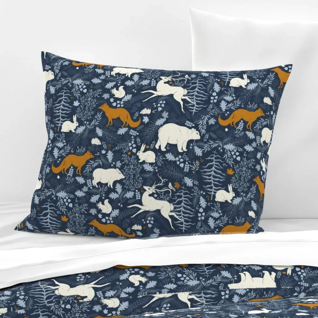 Forest Friends Standard Knife Edge Pillow - Navy Blue, Cotton Sateen product