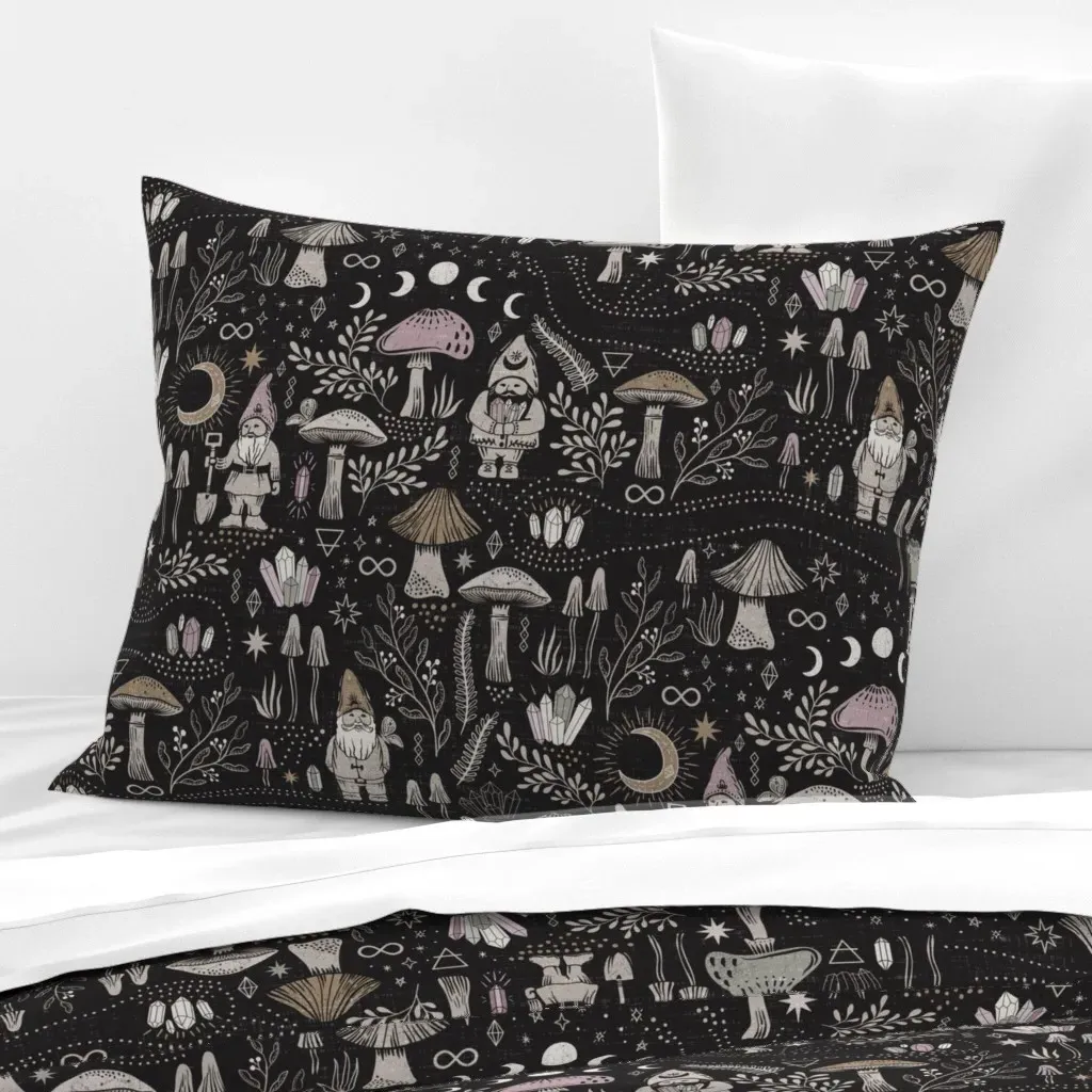 Forest Gnomes with Crystals Standard Pillow - Beige, Cotton Sateen product