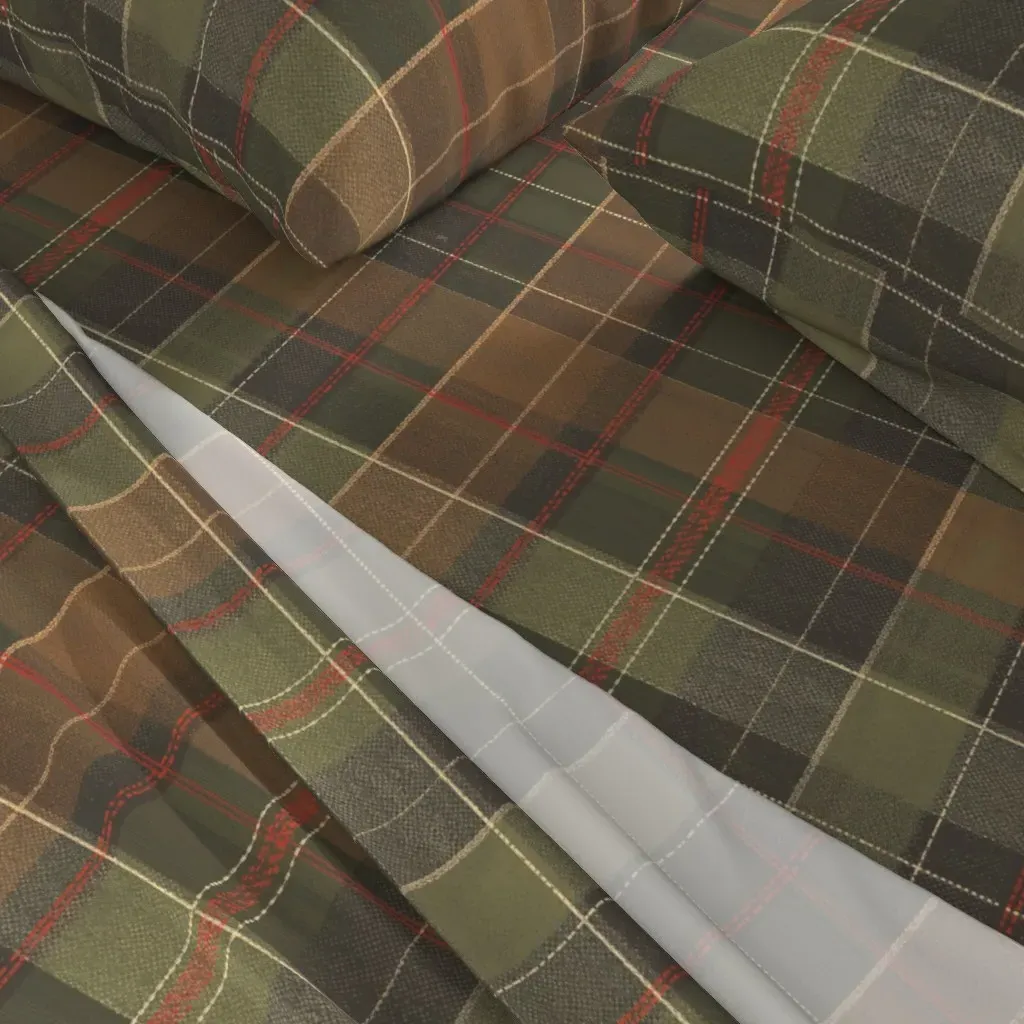 Forest Green Brown Tartan Plaid Queen Sheet Set - Green alternate view