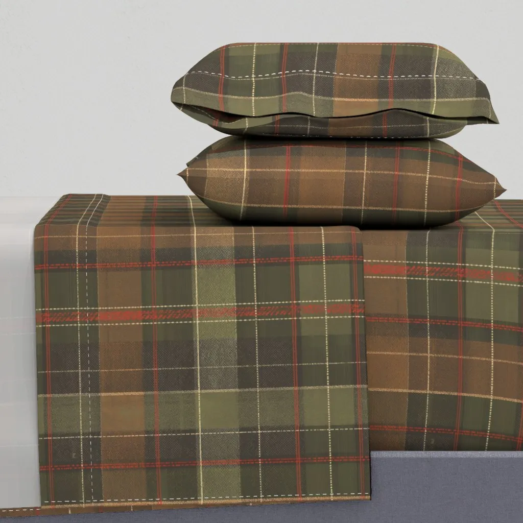 Forest Green Brown Tartan Plaid Queen Sheet Set - Green product