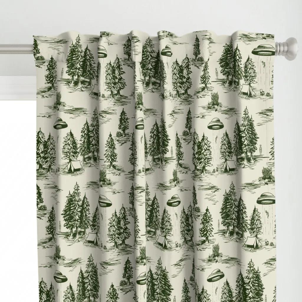 Forest Green & Cream Curtain Panel - Dark Green alternate view