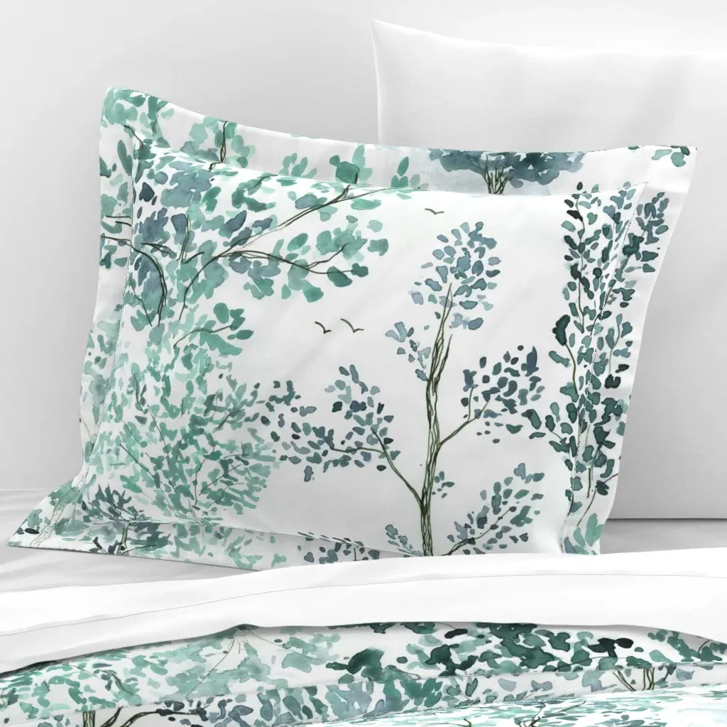 Forest in Spring Woodland Standard Flanged Cushion - Teal, Cotton Sateen product