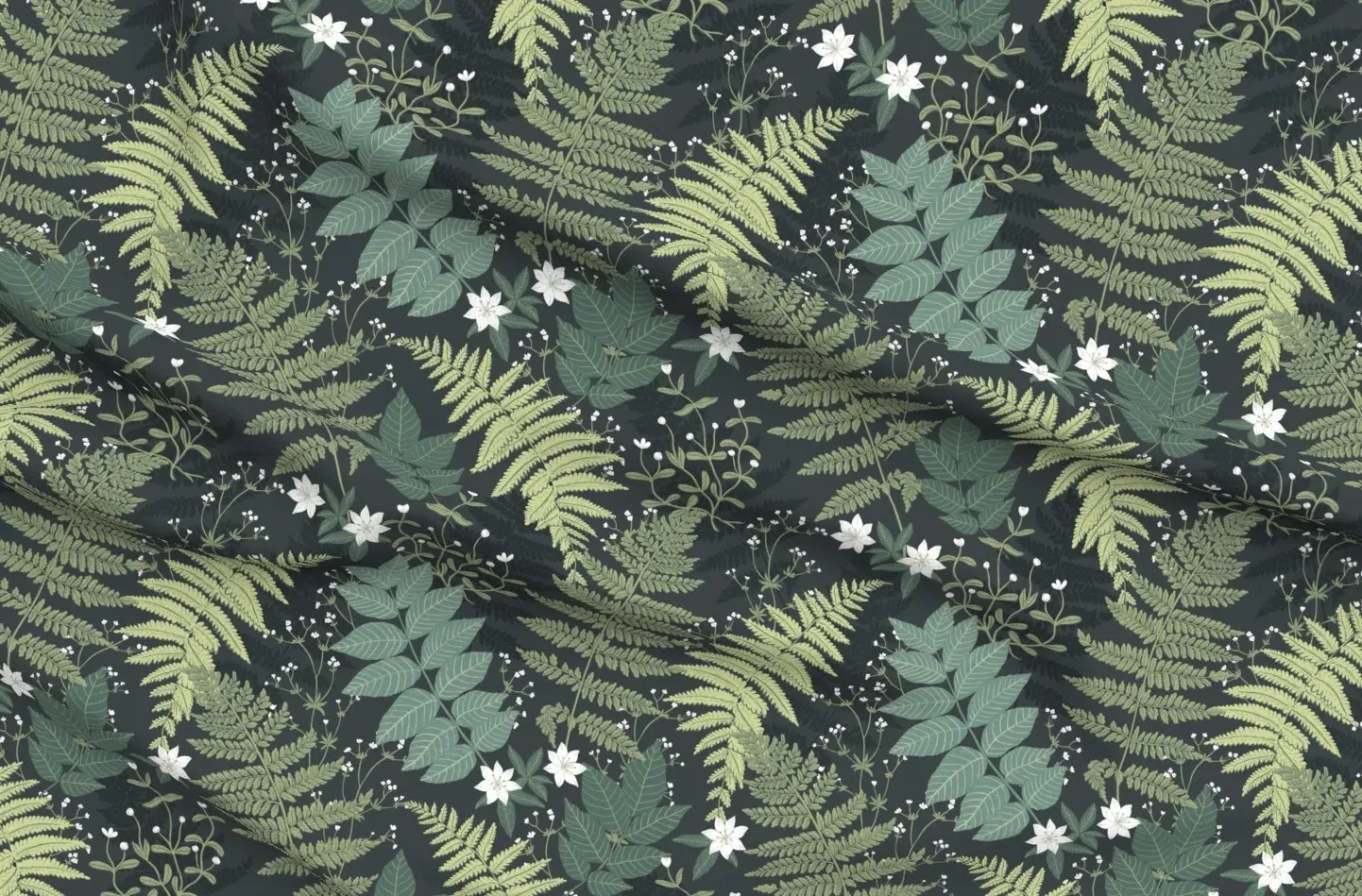 Forest Leaves Ferns Large Scale Wallpaper - Green, Pique Fabric product