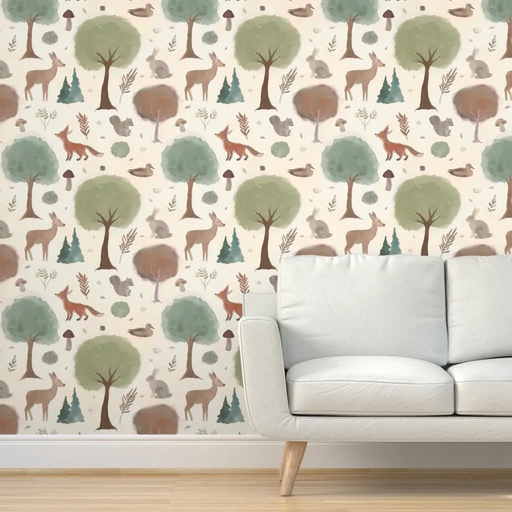 Forest Life Watercolor Peel and Stick Wallpaper - Sage Green product