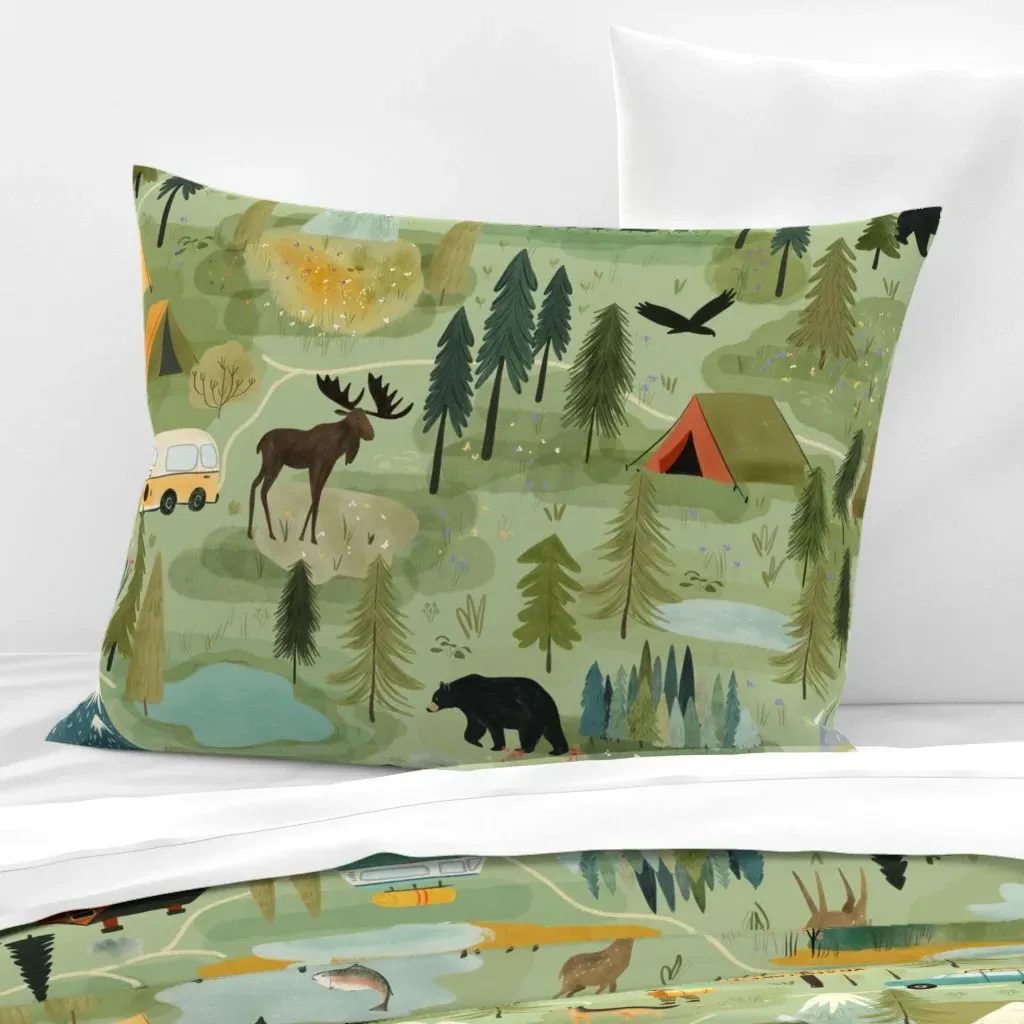 Forest Map Standard Knife Edge Cushion - Sage Green, Cotton Sateen product