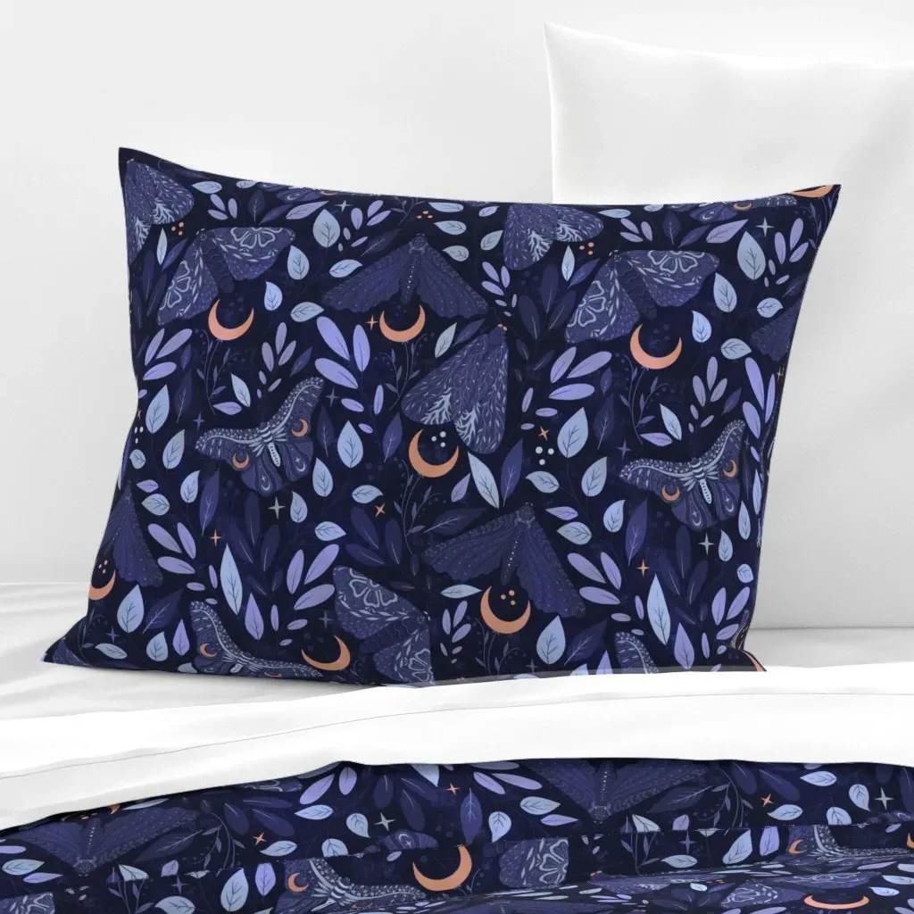 Forest Moth Floral Standard Knife Edge Cushion - Dark Indigo, Cotton Sateen product