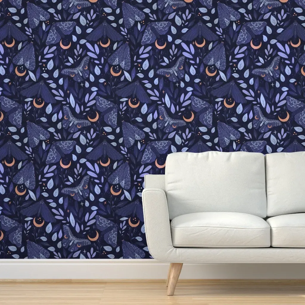 Forest Moth Gothic Floral Peel and Stick Wallpaper - Dark Indigo product