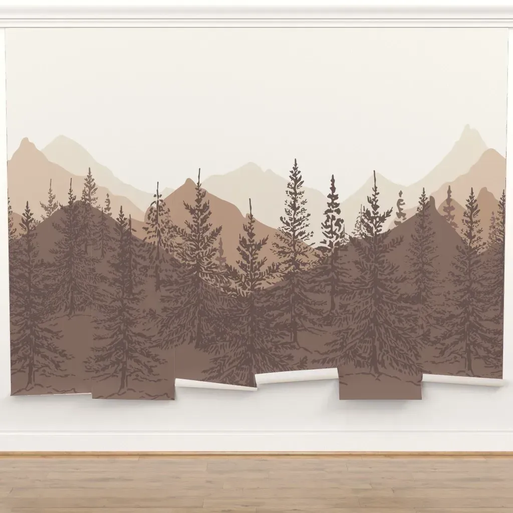 Forest Mountain Landscape Peel and Stick Wall Mural - Brown product