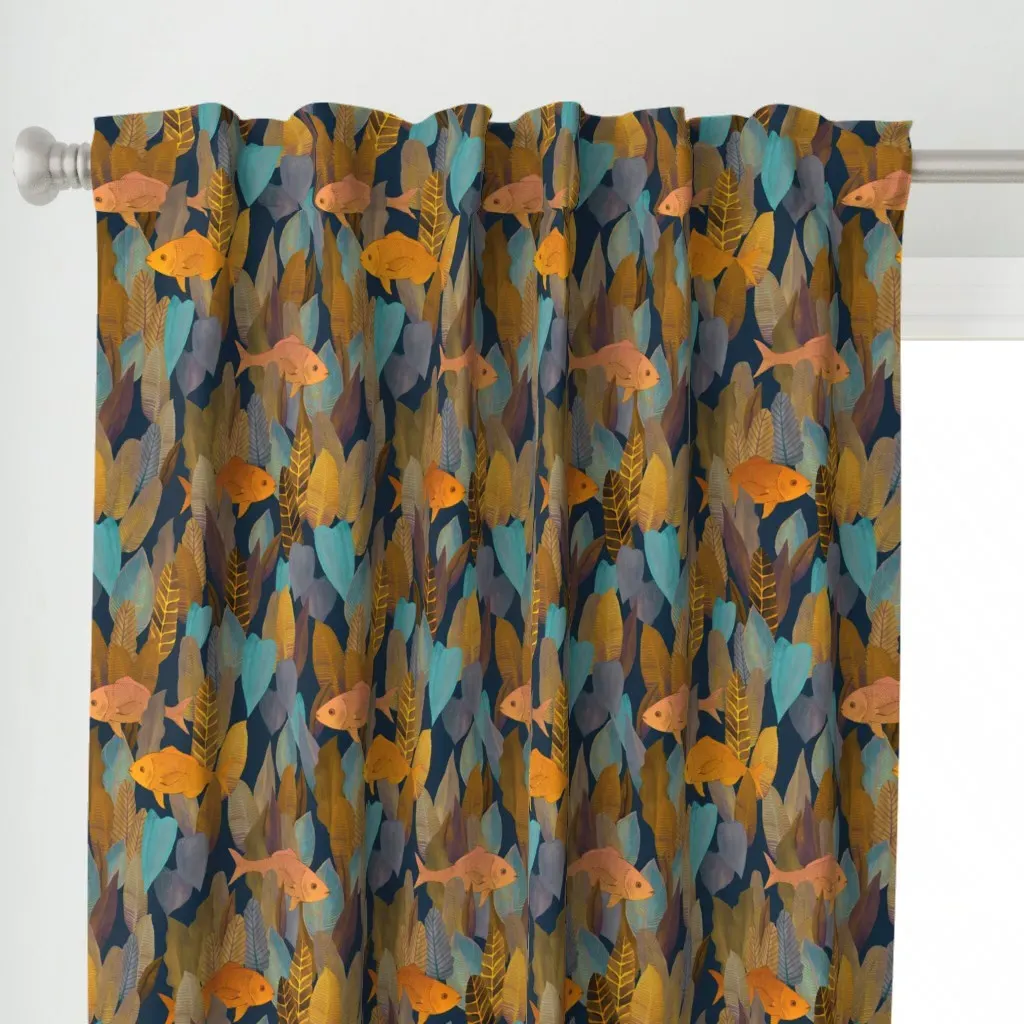 Forest Of Fish Golden Curtain Panel - Orange alternate view