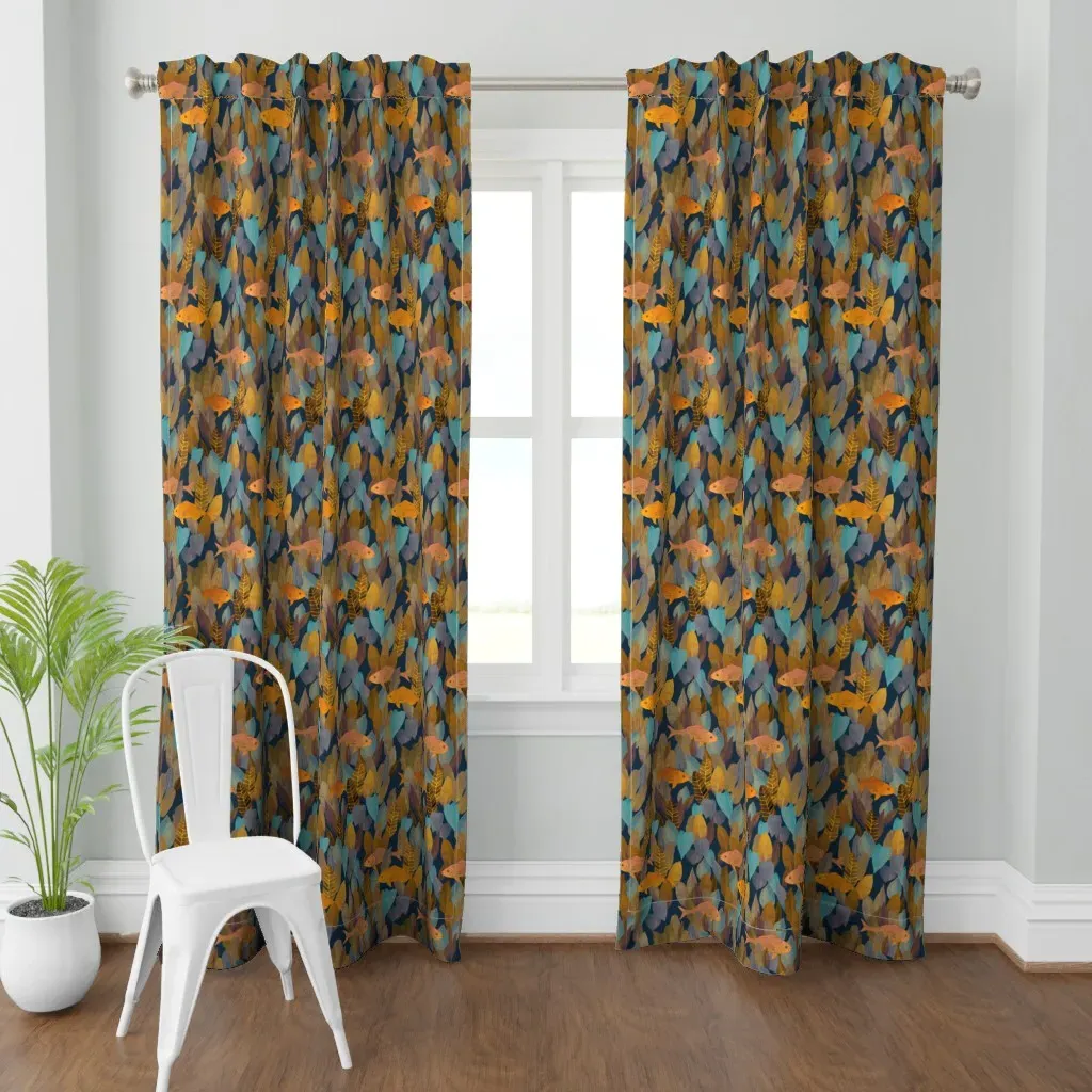 Forest Of Fish Golden Curtain Panel - Orange product