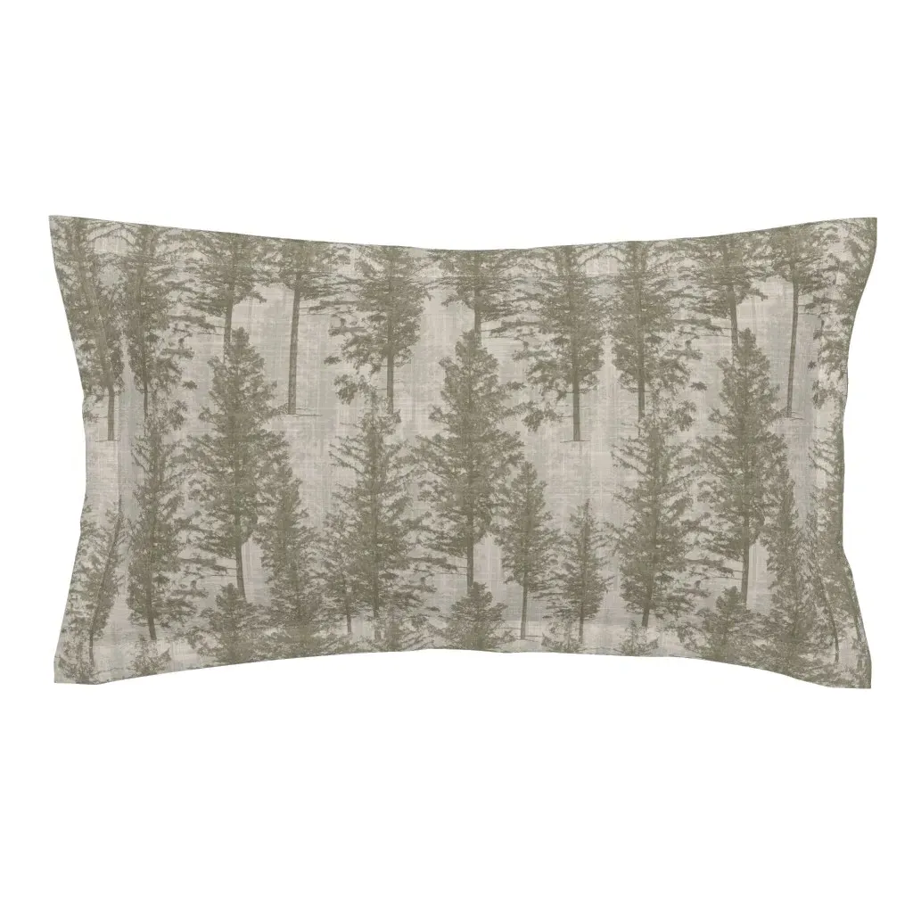Forest Tree Cabincore King Pillow Sham - Olive Green, Linen product