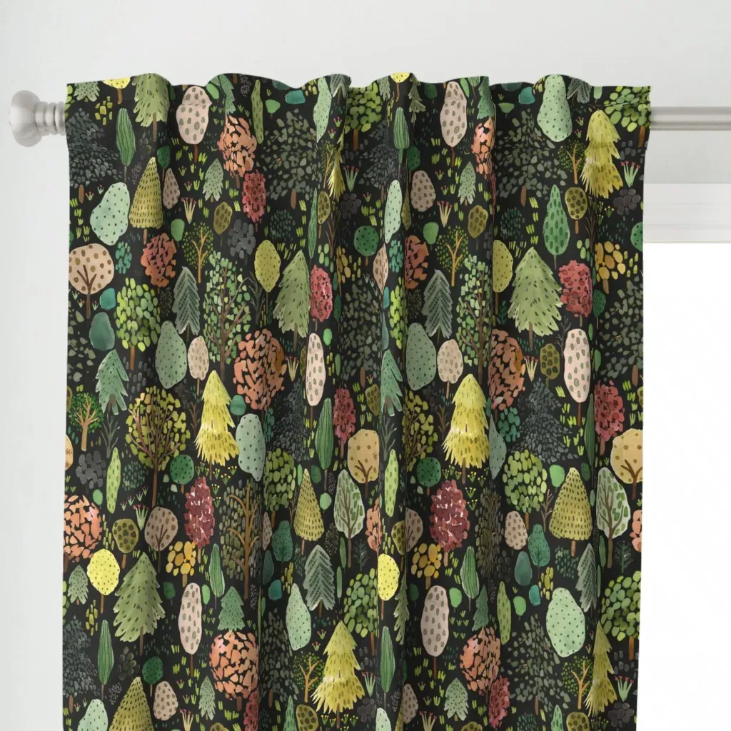 Forest Trees Botanical Curtain Panel - Dark Green alternate view