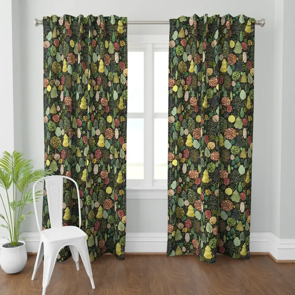 Forest Trees Botanical Curtain Panel - Dark Green product