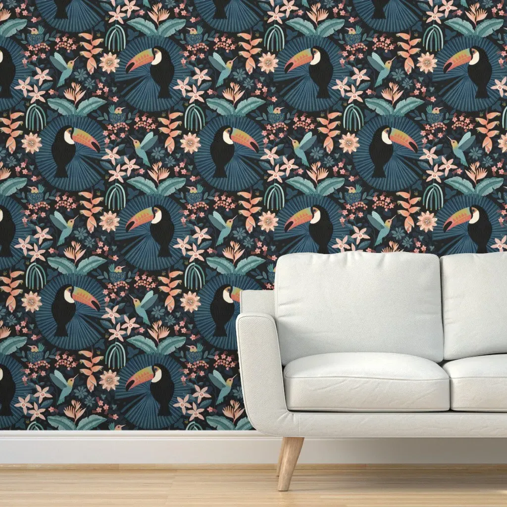 Forest Tropicana Peel and Stick Wallpaper No Texture - Moonlit Blue product