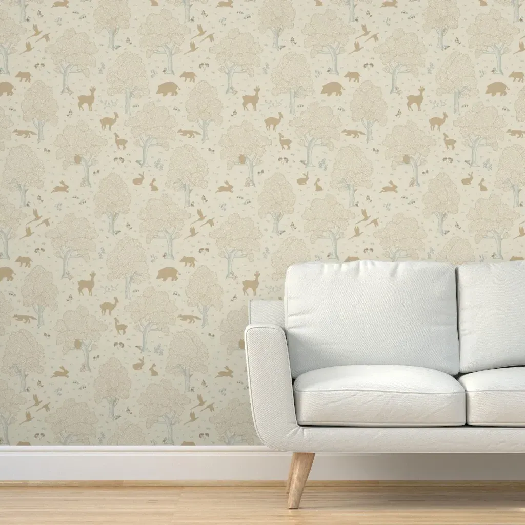 Forest Woodland Animals Wildflowers Peel and Stick Wallpaper - Beige product