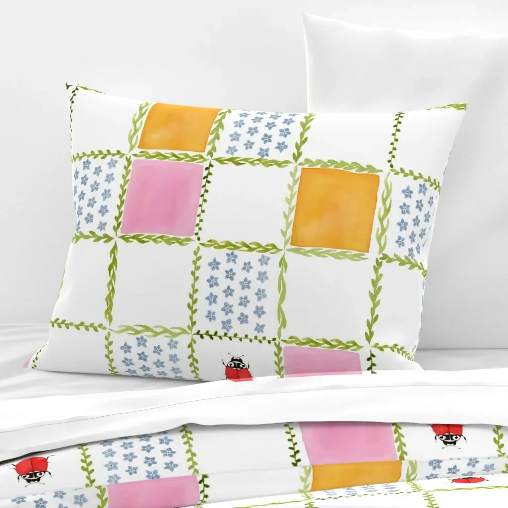 Forget-Me-Not Lady Beetle Small Wide Standard Pillow - Blue, Cotton Sateen product