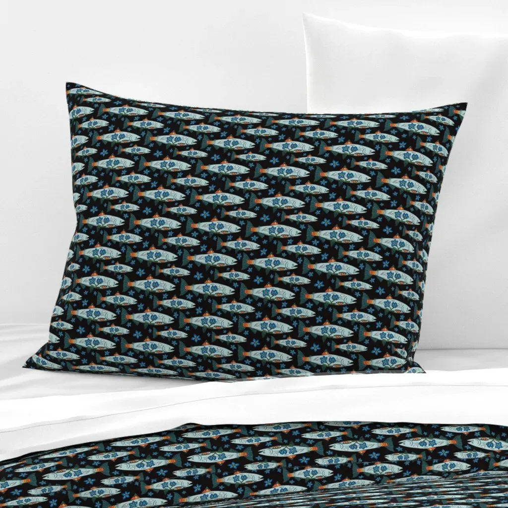 Forget Me Not Salmon on Black Standard Cushion Cover - Cotton Sateen product