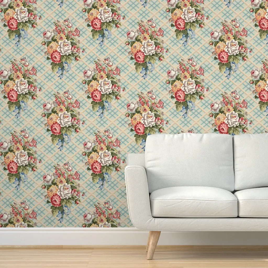 Forties Floral Bouquet Trellis Peel and Stick Wallpaper - Pink product