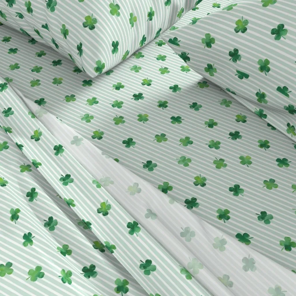 Four Leaf Clover Mint Stripes Queen Sheet Set - Green alternate view