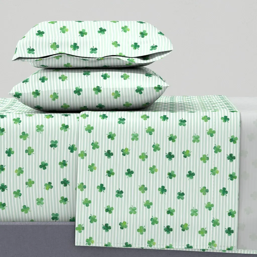 Four Leaf Clover Mint Stripes Queen Sheet Set - Green product