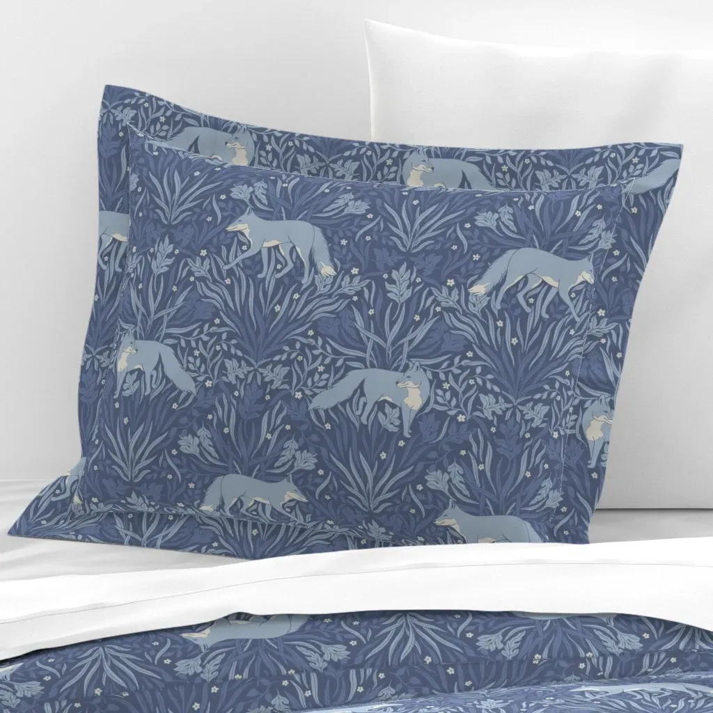 Fox Botanical Standard Flanged Cushion Cover - Denim Blue, Cotton Sateen product