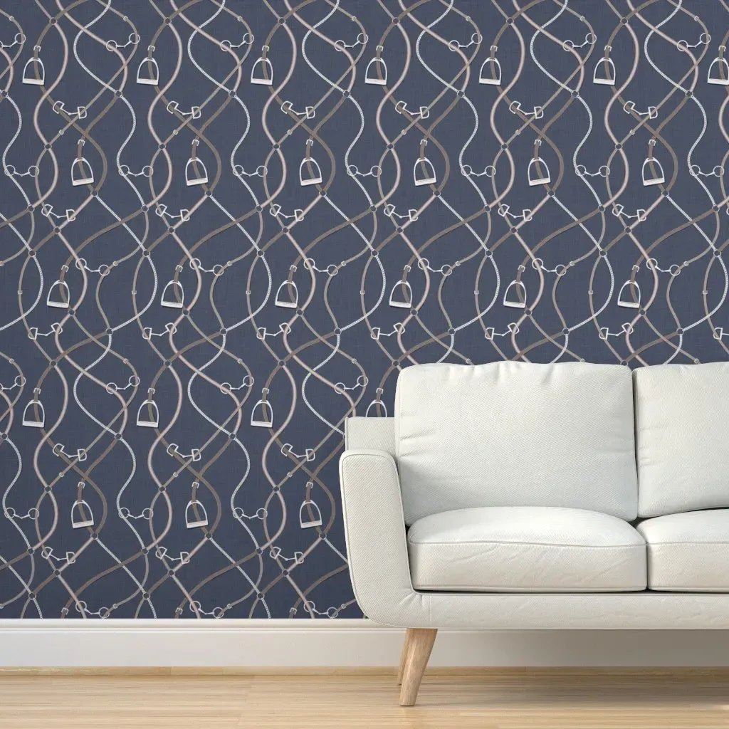 Foxcroft Equestrian Peel and Stick Wallpaper - Navy Blue and Greige product