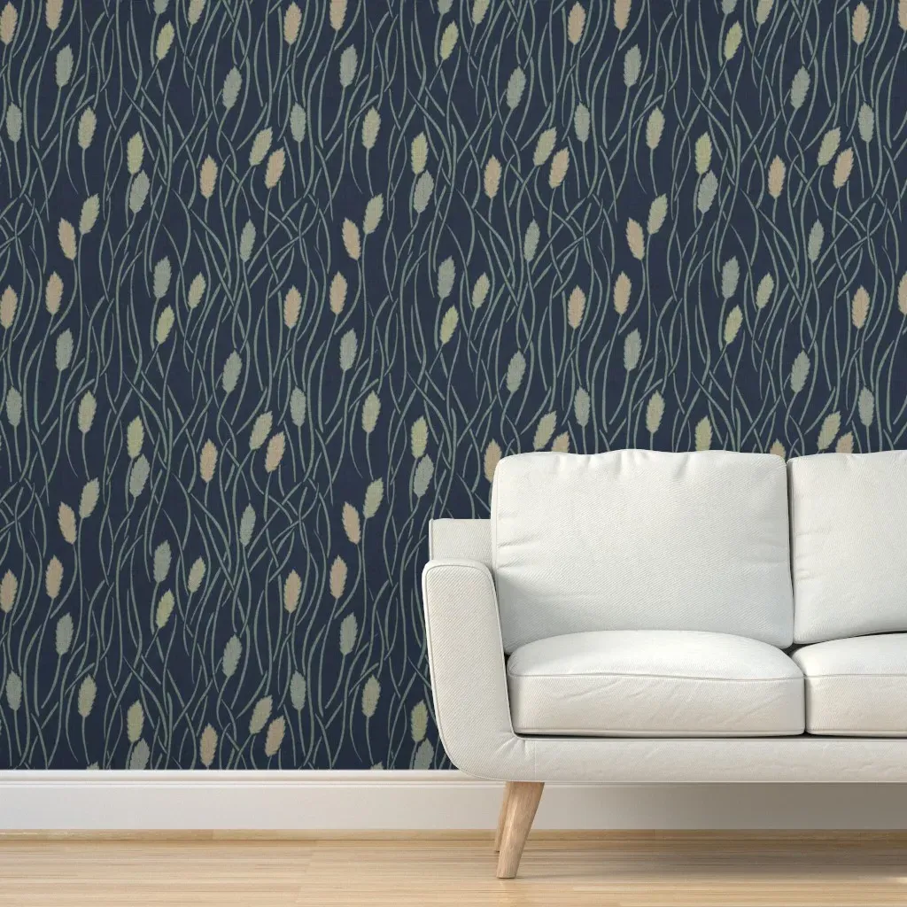 Foxtail Grass Nightfall Peel and Stick Wallpaper - Dark Teal product