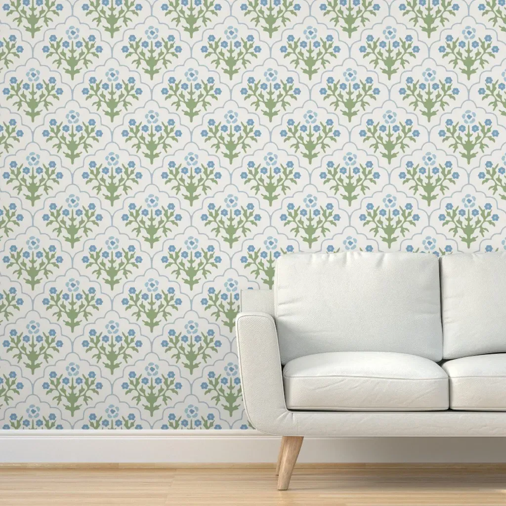 Frankie Floral Scallop Peel and Stick Wallpaper - Light Blue product