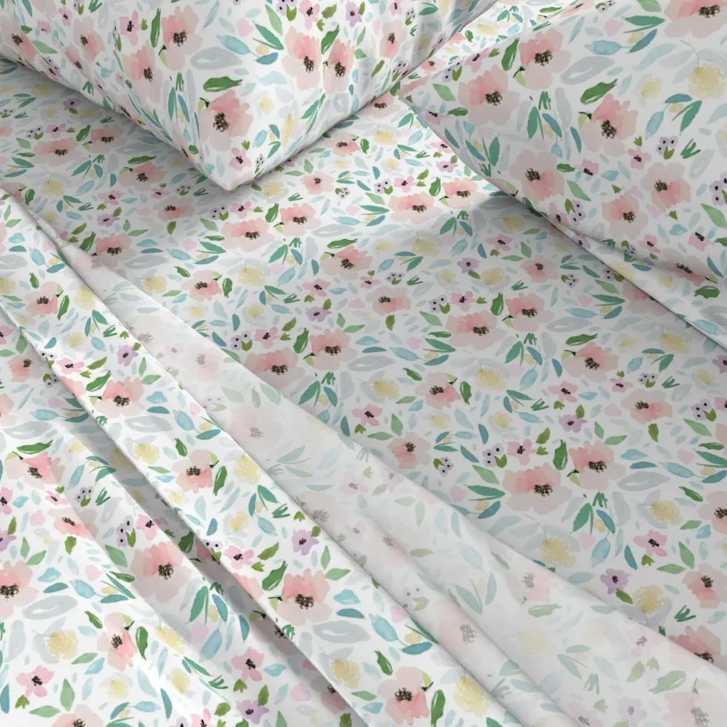 Free Falling Floral Full Sheet Set - Pink alternate view