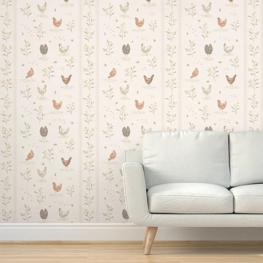 Free Range Chickens Peel and Stick Wallpaper - Beige product